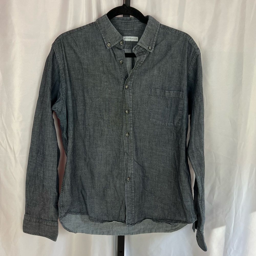 Troglodyte Homunculus Gray Button Down Long Sleeve Shirt, size Large